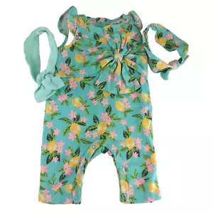 Little Lass Pullover Hose Stirnbänder Set 3-teilig Baby Mädchen 0-3 Monate grün tropisch - Bild 1 von 4