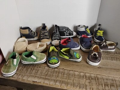Boy Shoes 8 Pair 0-6 Months infant New & Like New Old Navy TNT Just One You TMNT - Image 1 of 4