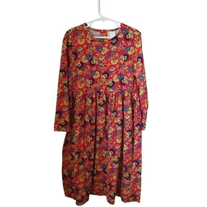 Hanna Anderson Girl's Red Floral Long Sleeve Knit Dress US Size 8 - Picture 1 of 6