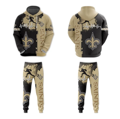 New Orleans Saints Men's 2PCS Tracksuits Sports Hoodie Jogging Sweatpants Suit Cover