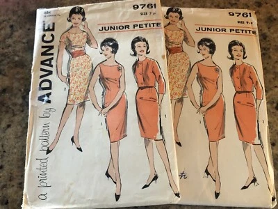 🌺 1961 ADVANCE #9761 - LADIES JR. PETITE DRESS & JACKET PATTERN 7JP or  9JP  FF - Image 1 of 2