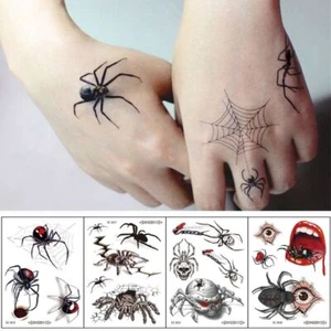 Temporary 3D Spider Tattoos - Waterproof Halloween Sticker Body Art Tattoos 1pc - Picture 1 of 24