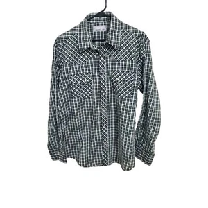Wrangler Rancher Pearl Snap Black Plaid l Sleeve Western Shirt. Mens Size Large - Picture 1 of 7