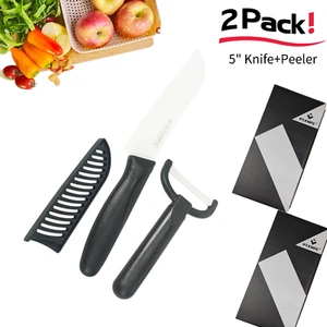 2x Ceramic 5" Utility Knife Kitchen Knife with Blade Cover + Peeler Sharp Blade - Picture 1 of 6