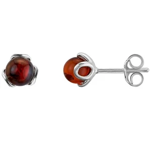 Aretes de plata esterlina 925 maciza pura cereza ámbar báltico diseñador flor - Imagen 1 de 8