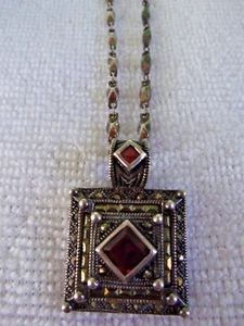 Gorgeous DBJ-925 Silver & Marcasite / Garnet Necklace-Napier Faceted Chain - Picture 1 of 7