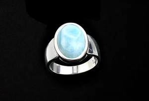 Larimar 10X14 Oval Natural High Polished Ring Sterling Silver. Sizes 7 - Picture 1 of 6