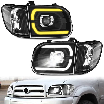 LED DRL Sequential Headlights For 2005 2006 Toyota Tundra 2005-2007 Sequoia L+R - Image 1 of 4
