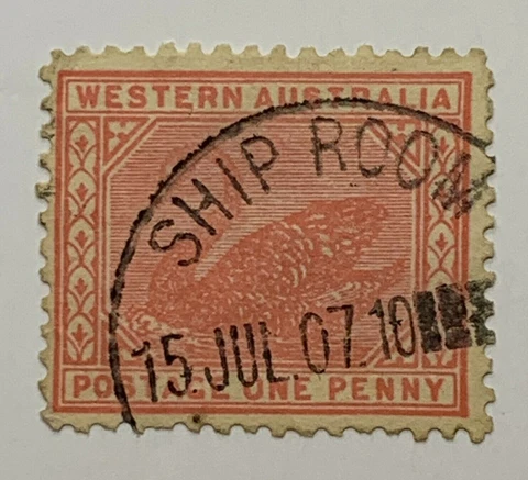 EARLY WESTERN AUSTRALIA STAMP WITH RARE 1907 SHIP ROOM SON CANCEL BLACK SWAN Cover