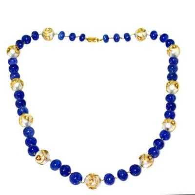 205. 15ct Perla Diamante Tanzanita Cuenta Azul Collar 14k Oro Amarillo - Imagen 1 de 4