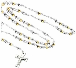 Collana uomo donna Rosario acciaio 4 mm Argento oro - Bild 1 von 1
