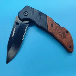 USED Husky Wood Handle Sporting Hunting Combination Blade Pocket Knife 1022 - Picture 1 of 6