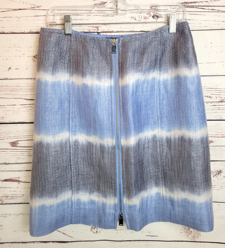 Per Se Skirt Blue Tie Dye Weave Linen Zipper Pencil Straight Women's Size 8 - Image 1 of 4