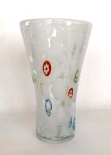 VINTAGE Murano Millefiori Art Glass 6.25" VASE White/Clear Various Color Canes