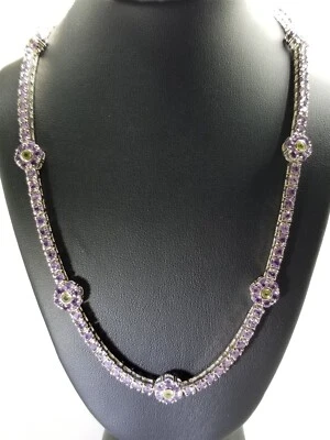 Women's Silver Plated Necklace With Purple & Green Stones Free Shipping! #80761 - Image 1 of 4