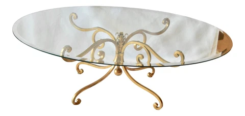 1960s French Gilded Iron With Glass Top Coffee Table Cover