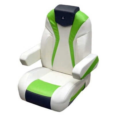 Larson Boat Captains Helm Seat 8307-1428 | LXI Reclining White Green - Image 1 of 4