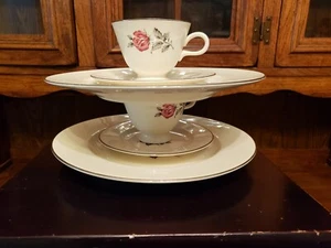 Homer Laughlin China Rose Tea Cup Saucer Plate Flowers Pink 2x 1970 1969 - Picture 1 of 10