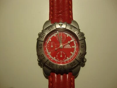 VINTAGE ADIDAS CHRONOGRAPH WATCH - RED - WORKING - AWESOME - LOOK,LOOK,LOOK !!! - Image 1 of 4