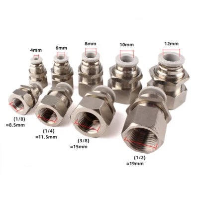 4mm to 12mm Pneumatic Hose Bulkhead Union Fittings Push to Connect to BSP Female - Image 1 of 4