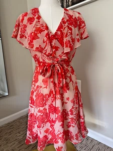 Chelsea 28 Red Orange Floral Ruffle Mini Dress XS - Picture 1 of 5