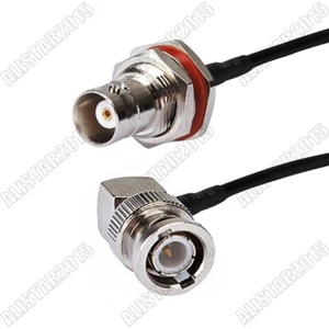 BNC Hembra Jack Mamparo, Junta tórica a BNC Macho Cable pigtail de ángulo recto macho RG174 50cm - Imagen 1 de 3