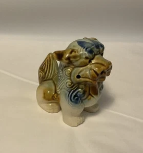 Vintage Chinese Fu Foo Dog Guardian Lion Glazed Ceramic Figurine Blue Green - Picture 1 of 12