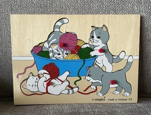 SIMPLEX WOODEN PUZZLE-KITTIES/YARN/ EX. COND. - Picture 1 of 5
