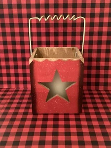 Wooden candle box w/Metal handle rustic colonial primative Folk Art NEW - Picture 1 of 8