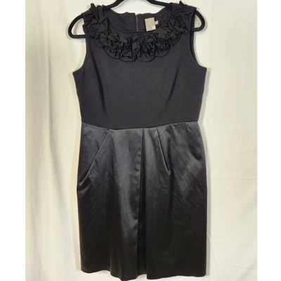 Taylor 10 $125 黑色花卉荷叶边弹力换装连衣裙专业优雅 — 第 1/4 张图片