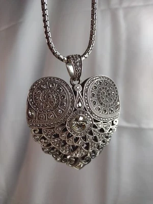 Brighton MUMTAZ Collar Grande Reversible Plata Forma Corazón Cristal Brillo 36" Foto 1 de 4