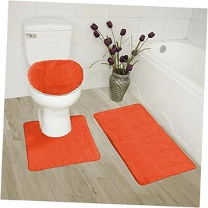3 Piece Bathroom Rug Set Bath Rug, Contour Mat, & Lid Cover Non-Slip Orange - Picture 1 of 2