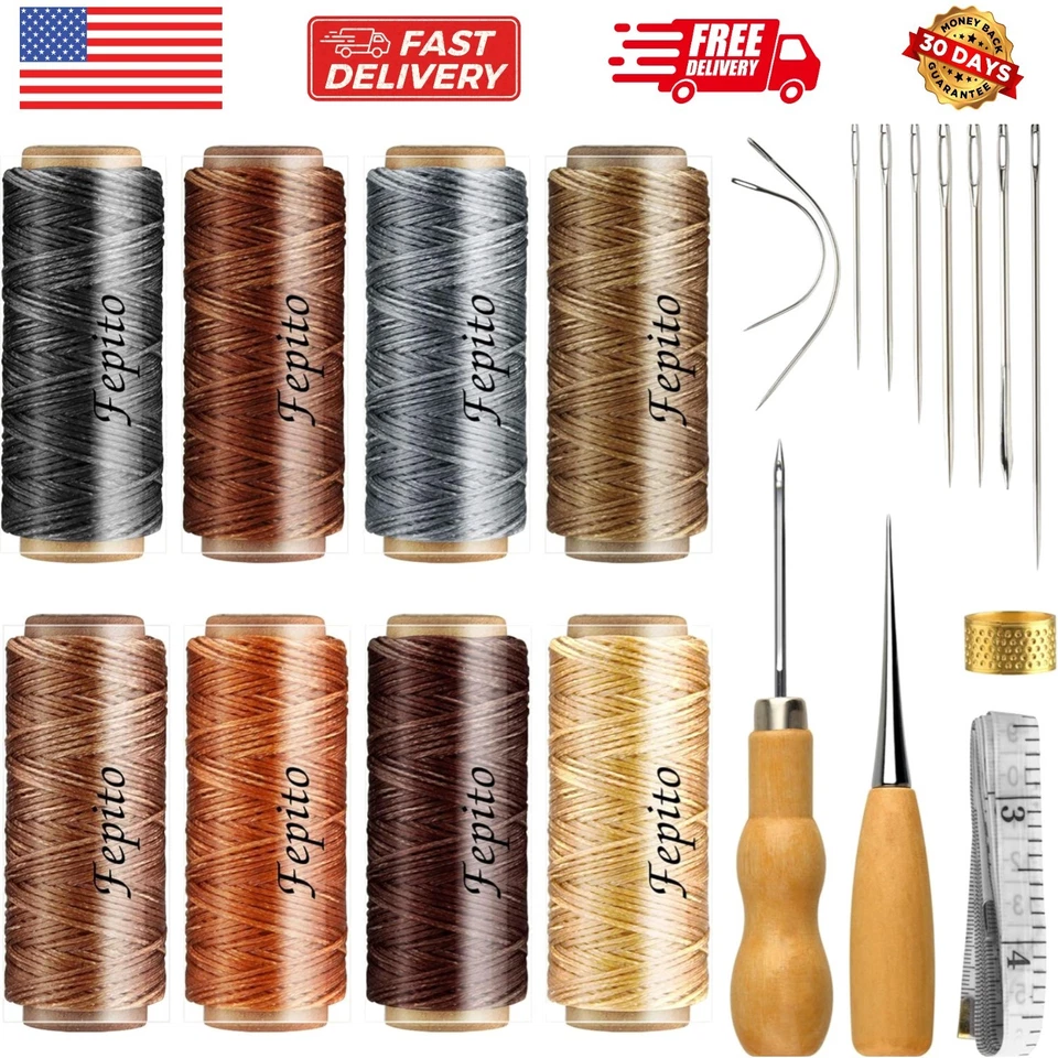 Fepito 21pcs Leather Waxed Thread 8 Color 264 Yards 150d Sewing...