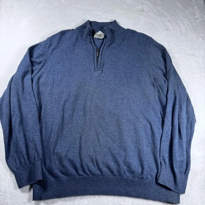 LL Bean Sweater Mens Extra Large Blue Cotton Cashmere Quarter Zip Pullover - Image 1 of 4