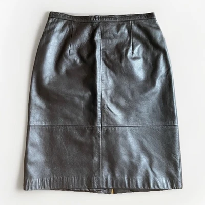 Falda Midi Talbots Petites Marrón Chocolate Oscuro Cuero Genuino Talla 6 Foto 1 de 4