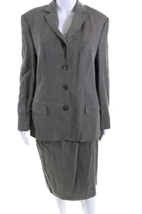 Laurel Womens Notch Collar Long Sleeve Four Button Skirt Suit Beige Size 44 42 - Picture 1 of 12
