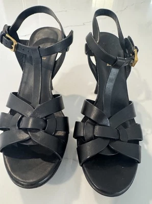 Sandalias de plataforma Saint Laurent Tribute 105 de cuero negro 37,5 Foto 1 de 4