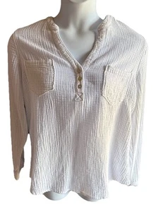 Mote Womens Long Sleeve Gauze Top White Size 2XL Cottagecore Beach Romantic - Picture 1 of 9