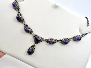 Vintage 925 Sterlingsilber Amethyst Cabochon Edelsteine Lariat Drop Halskette - Bild 1 von 6