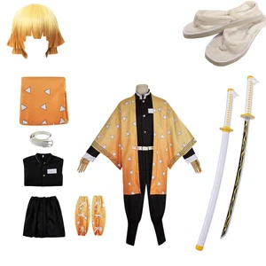 Halloween Cosplay Party Costume Agatsuma Zenitsu Kimono Outfit w Shoes Wig Sword - Picture 1 of 16
