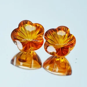4.90Cts Natural Amazing Citrine 8.5mm Round Flower Carving Matching Pair VDO - Picture 1 of 6