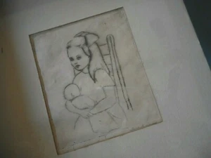 drypoint engraving etching Framed Girl w Baby unknown artist Sue K news ? - Picture 1 of 12