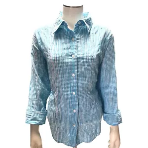 Coldwater Creek Womens Blue and White Gingham Button Up Shirt XL - Picture 1 of 9