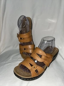 Clarks Hayla Canyon Slide Wedge Sandals Women's 9M Tan Leather NEW w/Defects - Picture 1 of 13