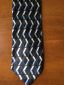 Valerio Garati Silk Necktie Black Blue Silver Geometric Design NWOT - Picture 1 of 5