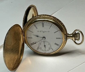 Elgin 14KT Yellow Gold Full Hunter Manual Wind Antique Pocket Watch - Picture 1 of 9