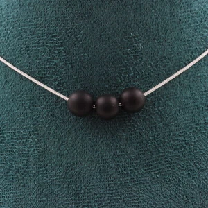 Collar 3 Perlas Ónix Negro Mate 8 Mm. Cadena De Acero Inoxidable Collar Mujeres - Imagen 1 de 6