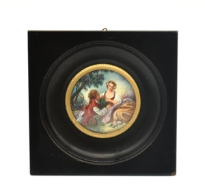 Peinture miniature La musette scène galante Boucher cadre bois - Imagen 1 de 9