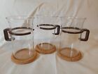 Vintage Bodum Bistro Tall Glass Cups/Mugs  Cork Coasters X 3  Brown Handles