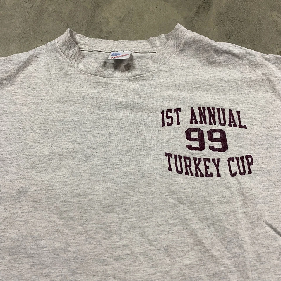 90s VTG DUKE ATHLETIC XL Single Stitch 1999 Turkey Cup T Shirt Trot USA Made - Image 1 of 4